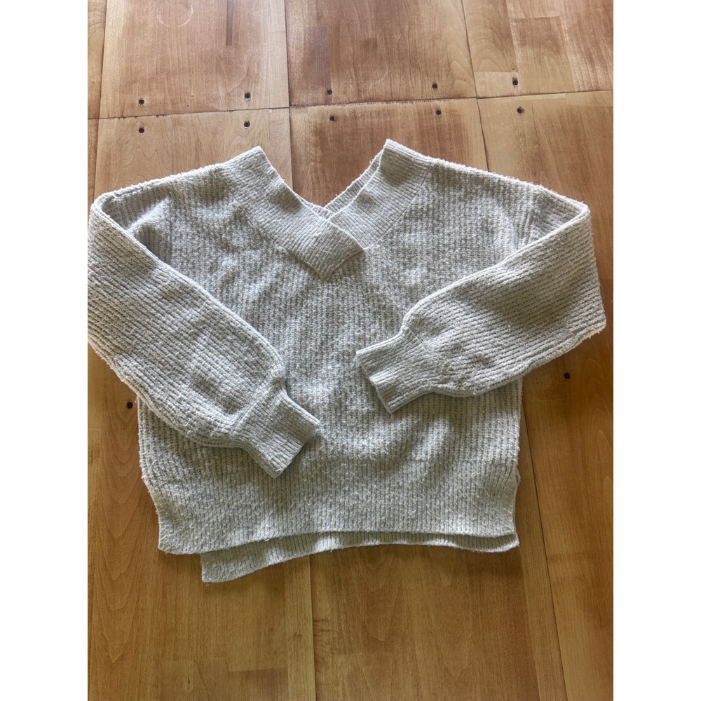 Pink Rose‎ Womens XL Gray Ribbed V-Neck Balloon Sleeve Oversized Sweater